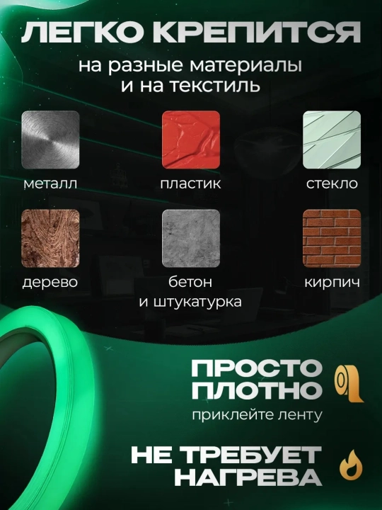 Фотолюминесцентная светящаяся лента, 5 м × 1 см 