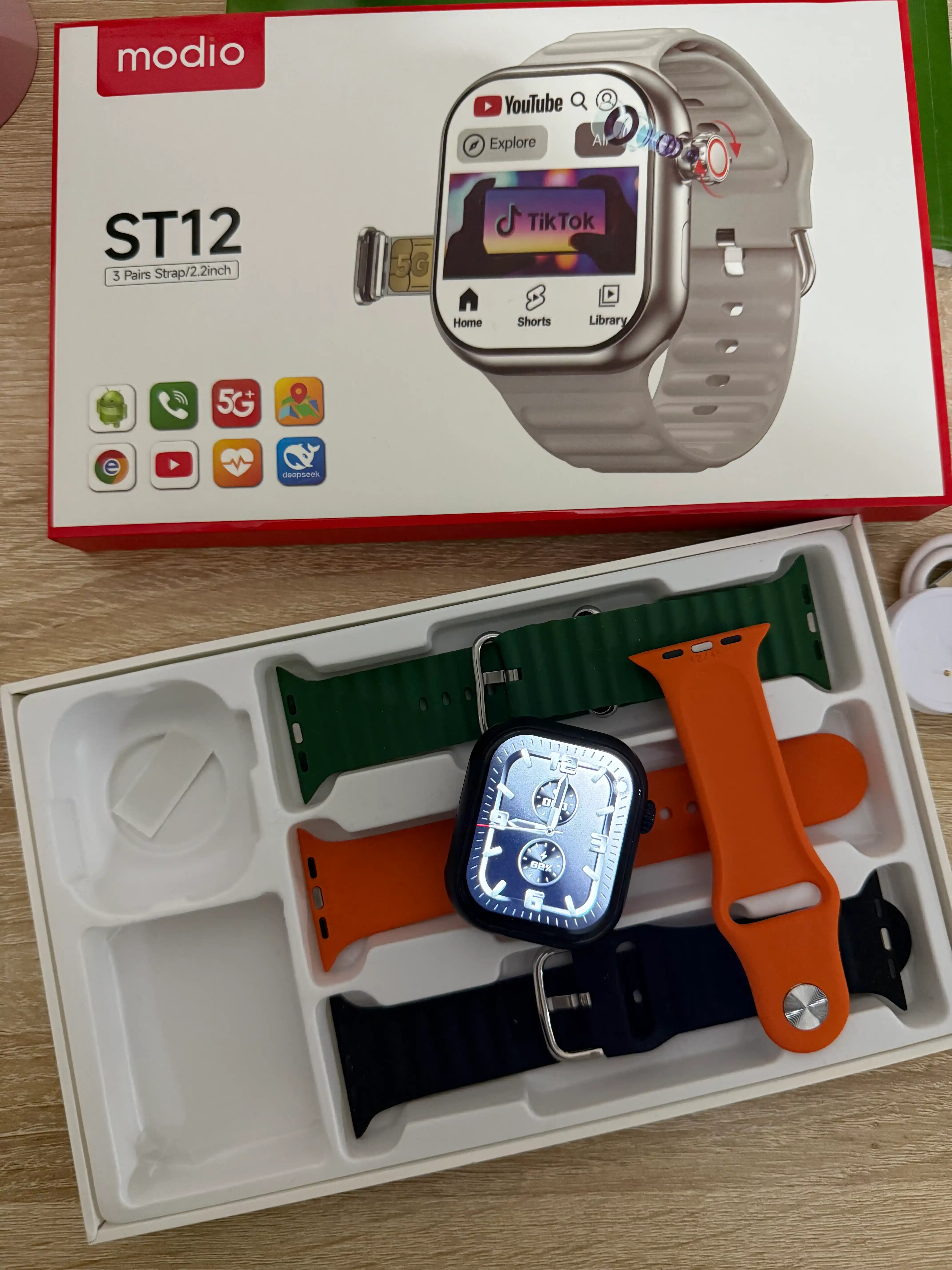 Modio ST12 4G Smart Watch — SIM, qo‘ng‘iroq, WhatsApp, YouTube, TikTok, kamera, 2.2″