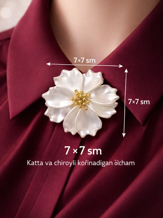 Gul shaklidagi marvarid tugma ustiga taqiladigan aksessuar elegant - 