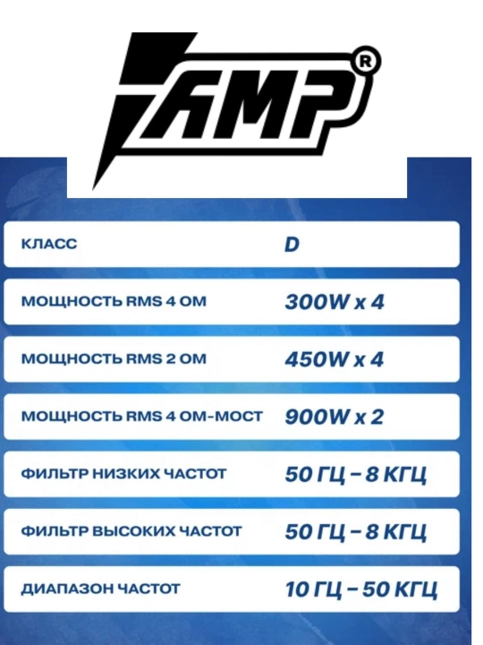 AMP PRO 4.300 Avtomobil kuchaytirgichi, to'rt kanalli, keng polosali