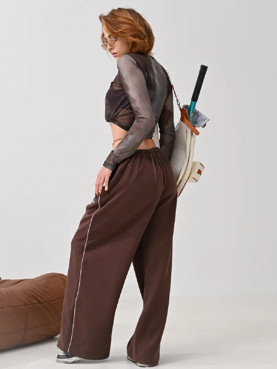 Женские широкие спортивные штаны (oversize jogger), трикотажные брюки, весна-осень - 