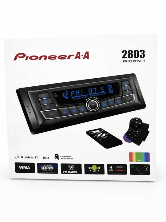 Автомагнитола Pioneer A.A 2803 FM Receiver — Bluetooth, USB, 7 цветов LED, с пультом - 