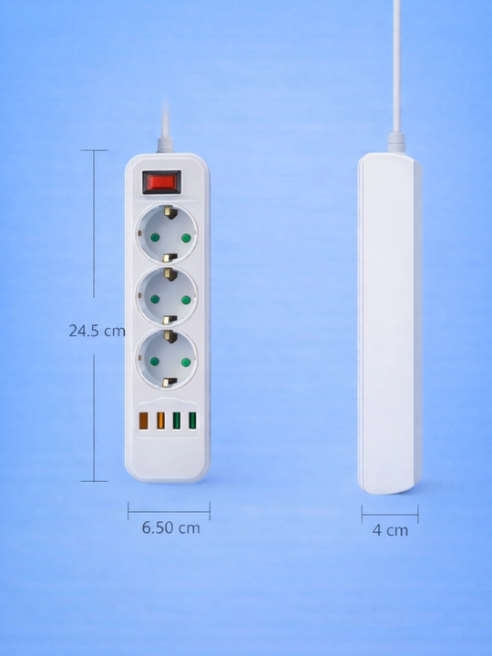 USB va Type-C uzaytirgich, 3 ta rozetka, ortiqcha yuklanishdan himoya, 2 va 3 metrli kabel