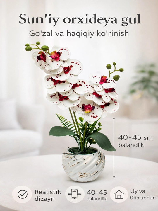 Sun'iy gul tuvakda 40-45 sm keramika interyer uchun parvarishsiz - 