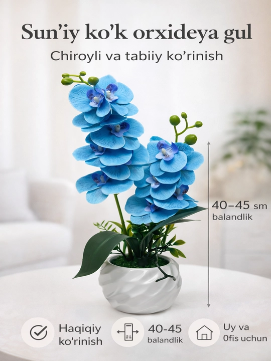 Sun'iy gul tuvakda 40-45 sm keramika interyer uchun parvarishsiz - 