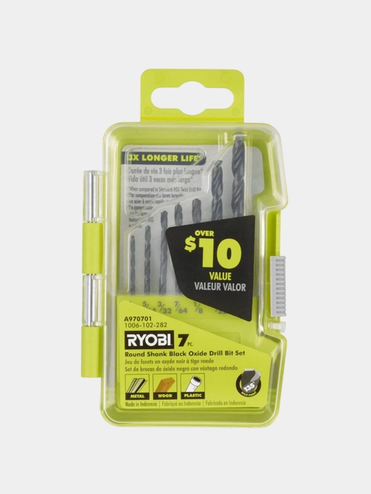 Набор сверл RYOBI, 7 шт, с черным оксидным покрытием для металла, дерева и пластика - 