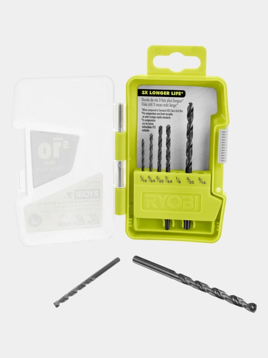 RYOBI 7 dona burg‘u to‘plami, qora oksid qoplamali, metall, yog‘och va plastik uchun