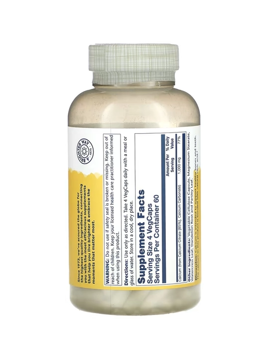 Kalsiy sitrat, Solaray, 1000 mg, 240 ta vegetarian kapsula