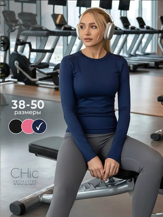 Фитнес одежда, SlimFit женская спортивная, рашгард, футболка - 