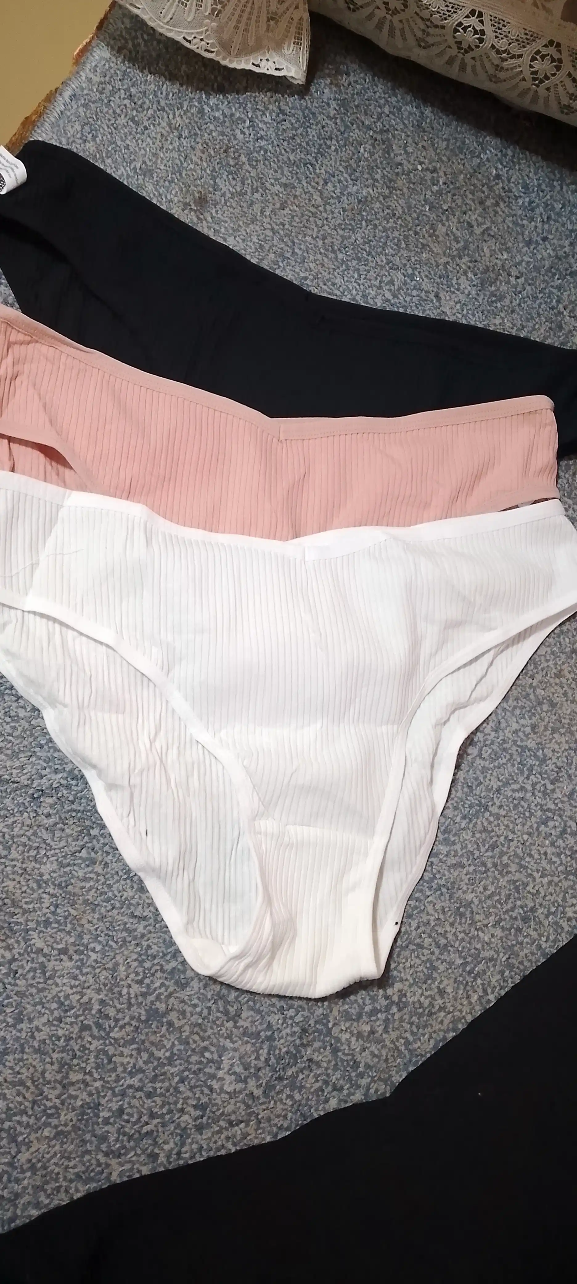 Ayollar uchun qovurg'ali slip trusiklari, paxta ichki kiyimi, 3 dona to'plam