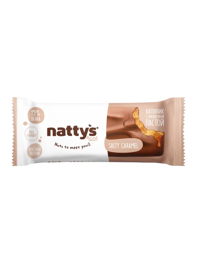 Шоколадный батончик Nattys&Go!Salty Caramel, с арахисовой пастой и карамелью, 45 г — UNIFOOD-NT00001S