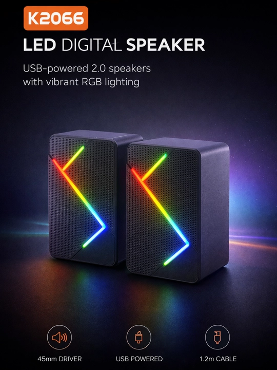 K2066 2.0 LED Digital Speaker – компьютерные колонки с RGB подсветкой - 