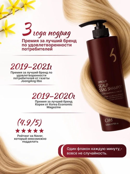 Шампунь против выпадения и для роста волос CH6 Scalp SSAG Shampoo, 520 мл