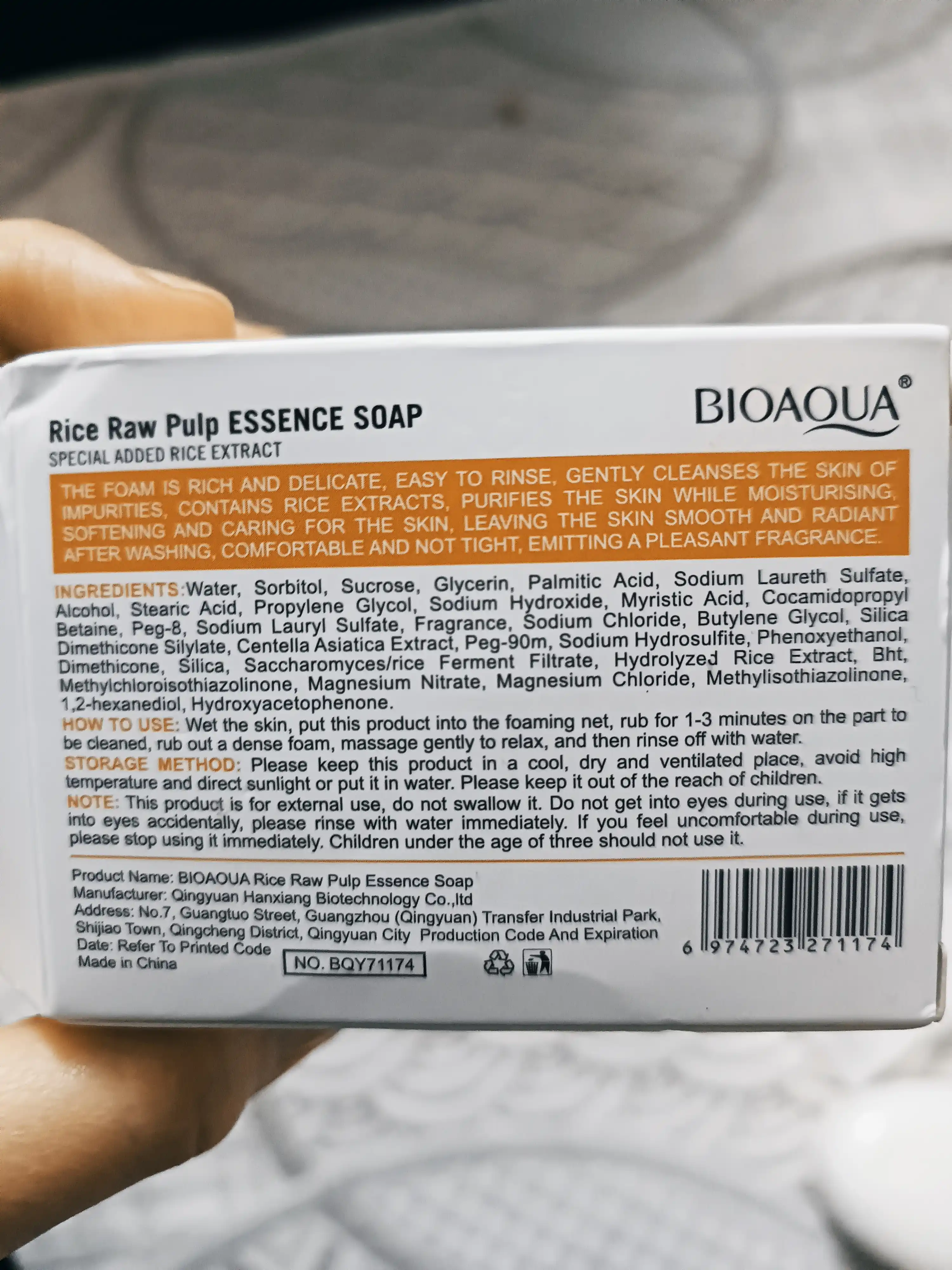 Oqartiruvchi sovun BIOAQUA, guruch ekstrakti bilan, yuz va tana uchun, 100 g