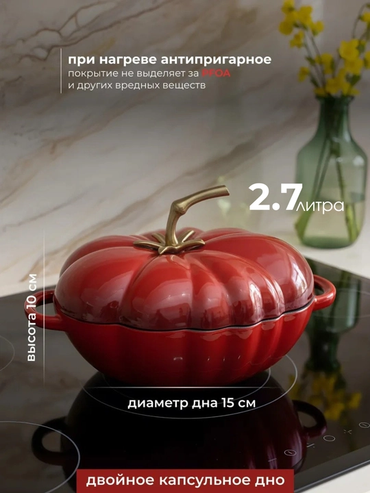 Казан чугунный, форма "Тыква", объём 2.7 литра, от фирмы Osfe