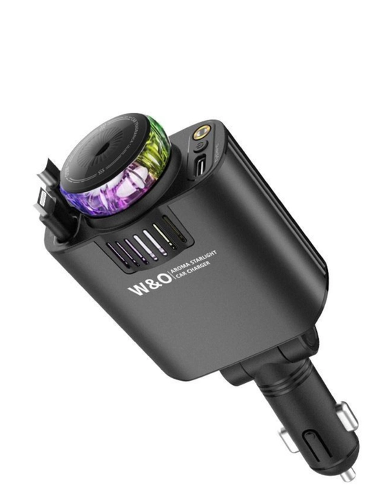 5 tasi 1 da avto zaryadlagich, aromadiffuzor va proyektorli, 45W, Type-C, Lightning, USB