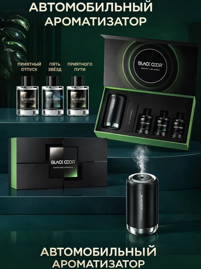 BLACK ODOR автоароматизатор набор с диффузором, 3 аромата — GGOODS1-BLACKODORBOX