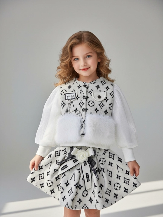 Комплект для девочек из 3 предметов жилет, юбка, кофта 3-4 лет