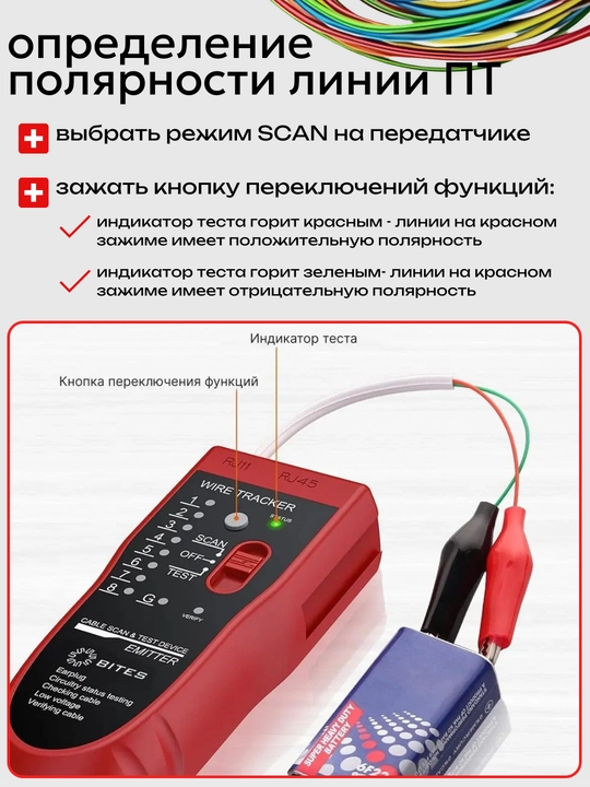Кабельный тестер - трассоискатель RJ45/RJ11. LAN Лан тестер. Поиск кабеля, кейс, наушник