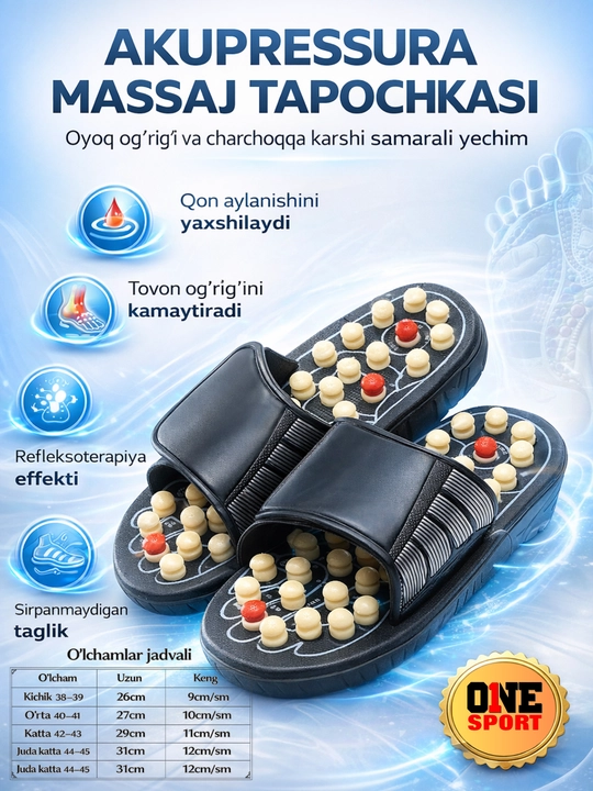 Massajli refleksoterapiya shippagi – oyoq uchun akupressura tapochka - 