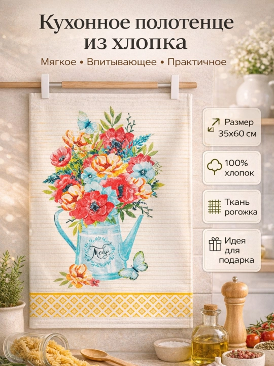 Кухонное полотенце вафельное, 100% хлопок, 35х60см - 