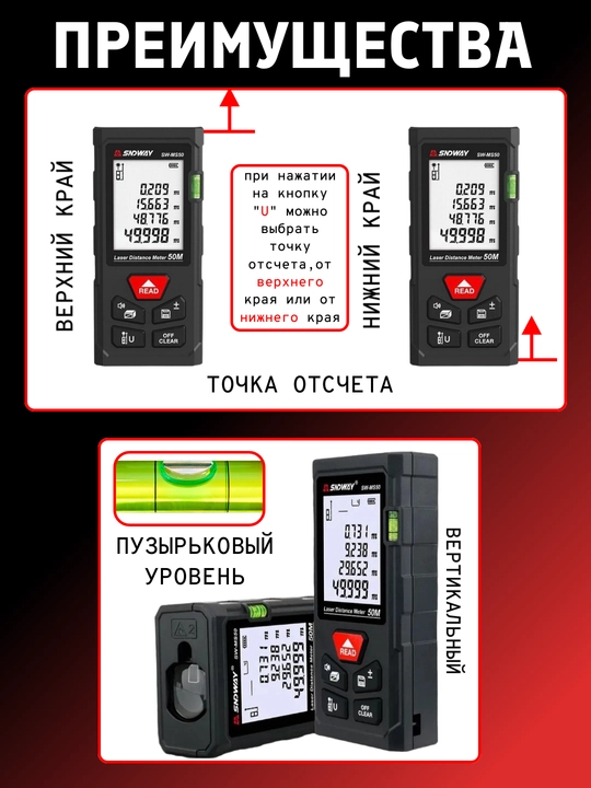SNDWAY SW-MS50/70/100 lazerli masofa o‘lchagichi, 50/70/100 metrgacha masofa, qizil nur