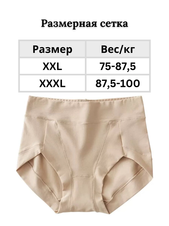 Ayollar paxta trusiklar, yuqori posadkali, katta olchamli trusiklar