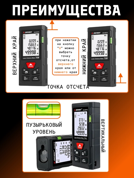 SNDWAY SW-MS50/70/100 lazerli masofa o‘lchagichi, 50/70/100 metrgacha masofa, qizil nur