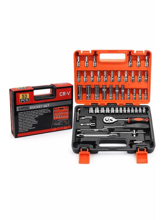 Attools 53 qismli uchli kalitlar to‘plami, 1/4 dyuymli ratchet kalit bilan