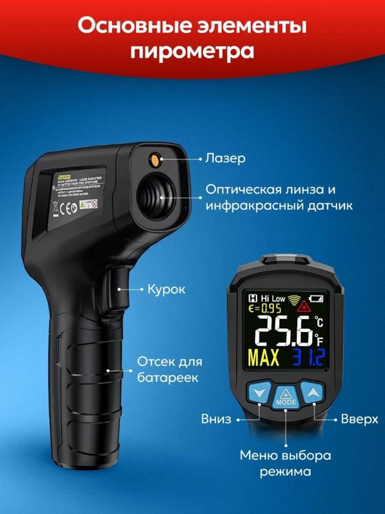 Kontaktsiz pirometr Mestek IR03A / B. -50 dan +400/600°C gacha aniqlik ±2°C. tezlik 0,5 S