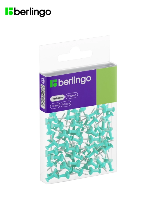 Кнопки силовые Berlingo, 50 шт., цветные, ПВХ упаковка, европодвес, голубые, PN5030d - 