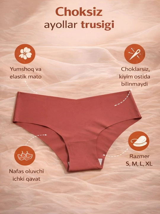 Ayollar choksiz trusigi, yumshoq va elastik, kiyim ostida bilinmaydigan ichki kiyim - 