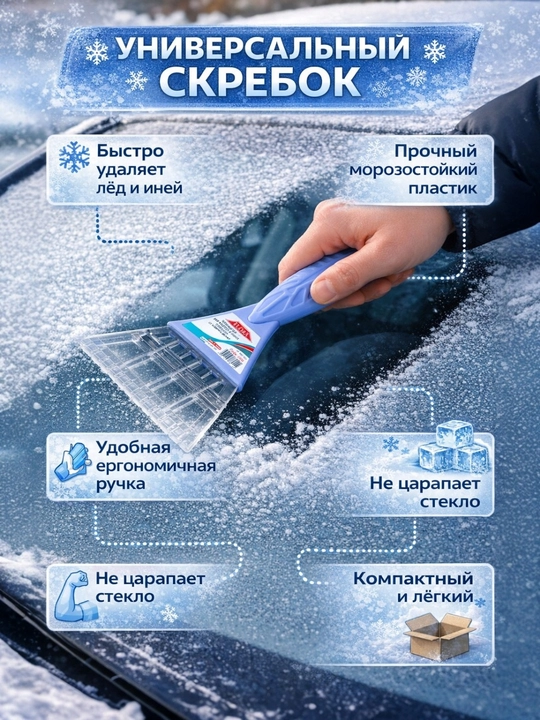 Avtomobil uchun muz va qor tozalagich skrebok - 