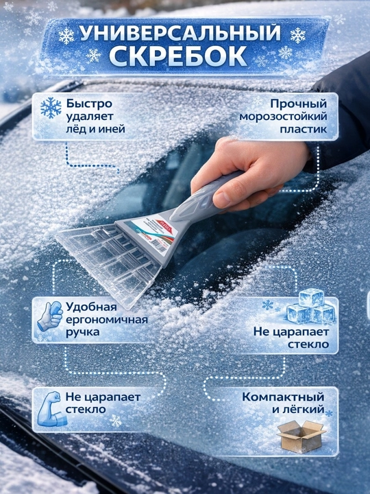 Avtomobil uchun muz va qor tozalagich skrebok - 