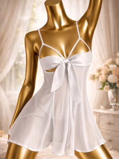 Женское babydoll платье для сна – с бантом, разные цвета, стандарт 44–48 - 