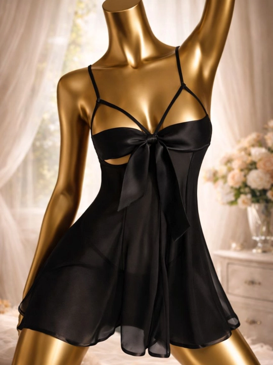 Ayollar uchun babydoll tungi ko‘ylak – bantikli, turli ranglarda, standart 44–48 - 