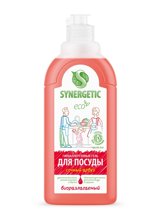 Гель для мытья посуды и детских игрушек SYNERGETIC "Сочный арбуз", 0,5 л