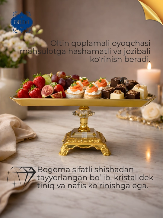Oltin asosli, bolt bilan mahkamlangan shirinliklar uchun bohem shisha tagligi