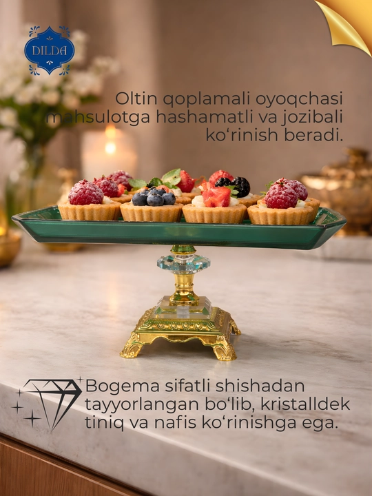 Oltin asosli, bolt bilan mahkamlangan shirinliklar uchun bohem shisha tagligi