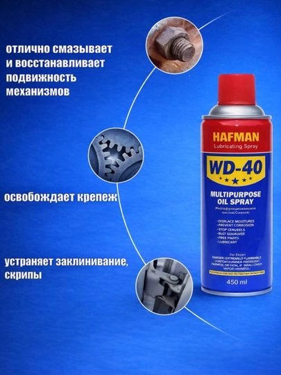 Смазка универсальная проникающая Hafman, жидкий ключ WD.40, 450 мл — JBIKE-SPREY-СИНИЙ