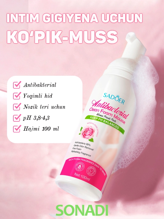 Intim gigiyena uchun antibakterial ko‘pik-muss. Sadoer. 100 ml - 