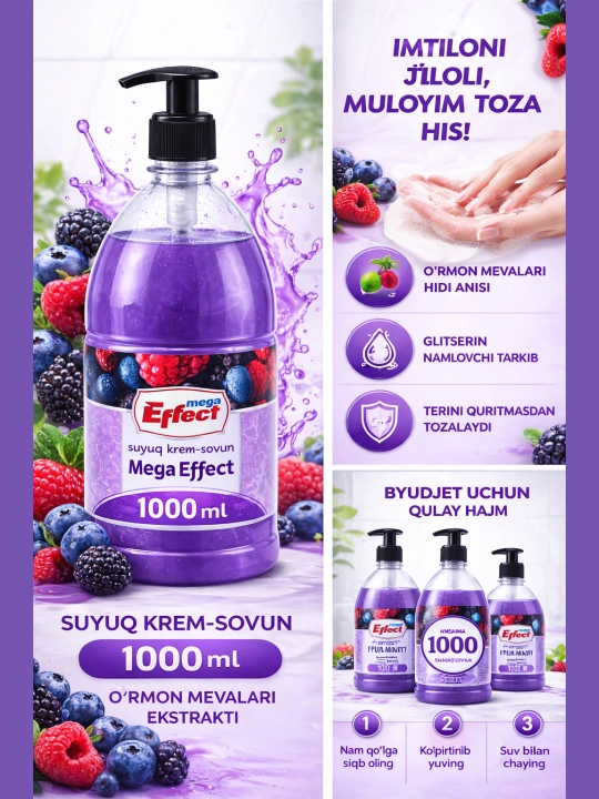 Suyuq krem-sovun Effect Mega, 1000 ml
