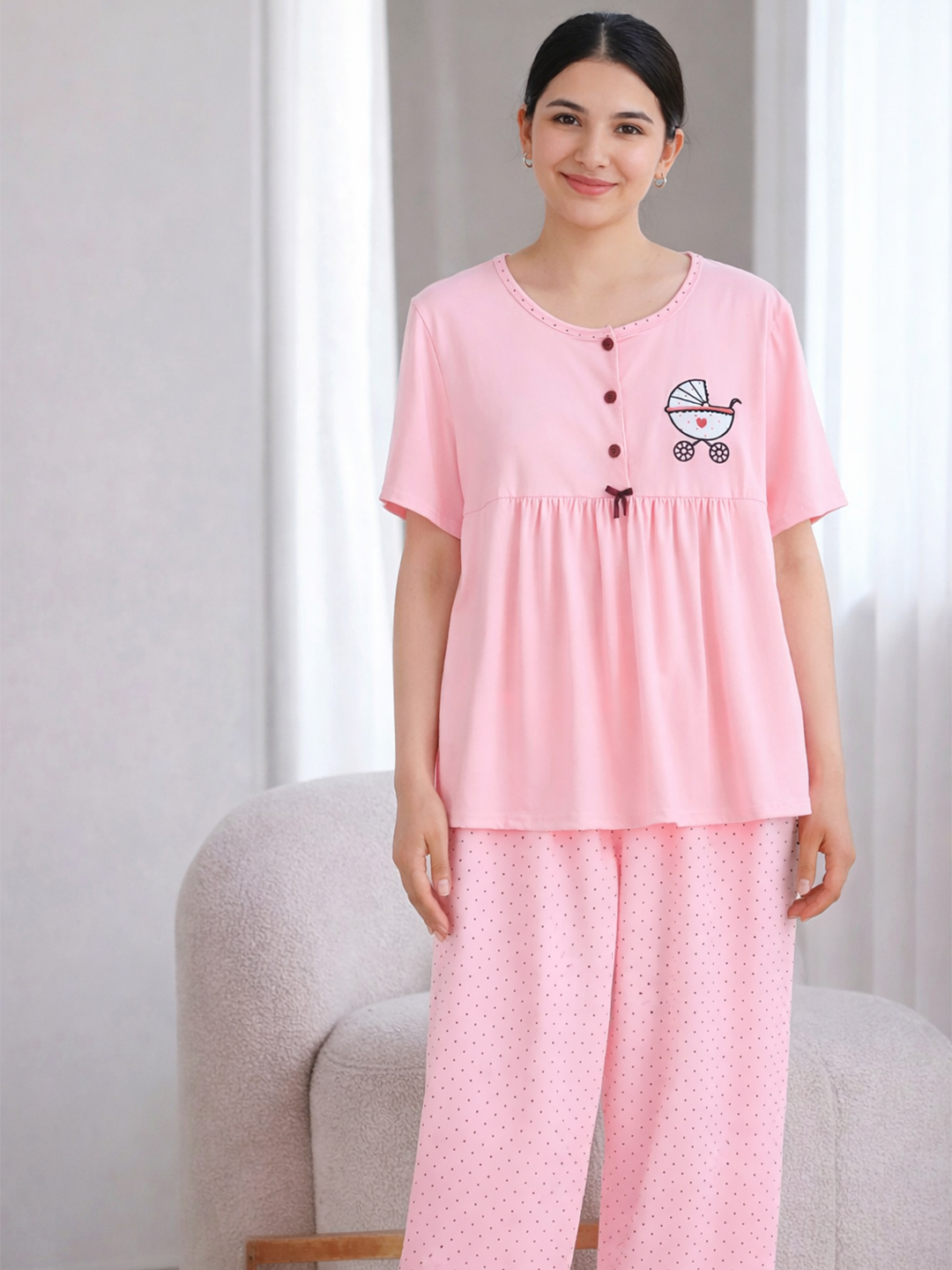 Uch qismli pijama, homilador va emizikli ayollar uchun, 3 tasi birda