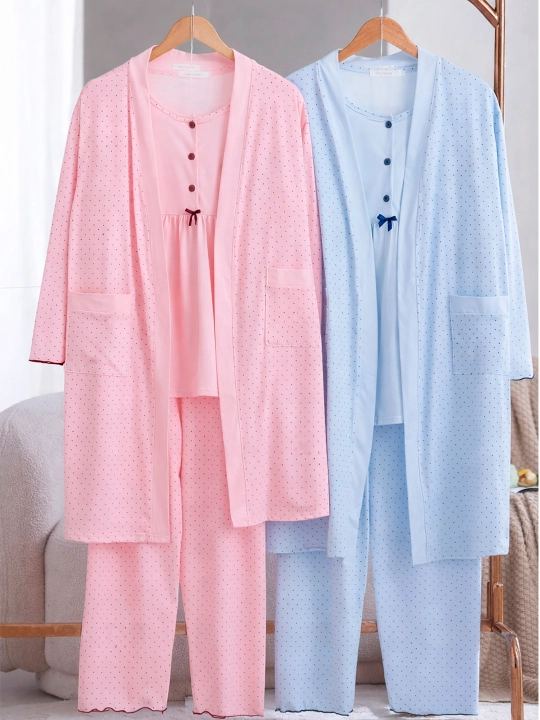 Uch qismli pijama, homilador va emizikli ayollar uchun, 3 tasi birda