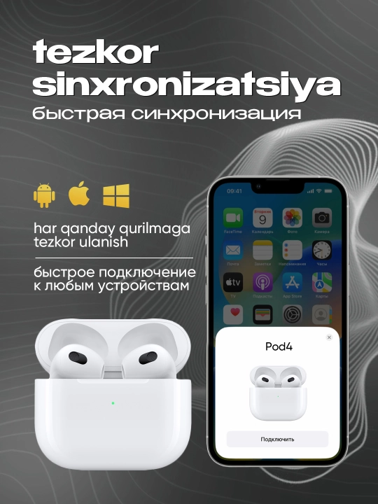 Simsiz quloqchinlar Pods 4 ANC DUBAI, iPhone va Android uchun