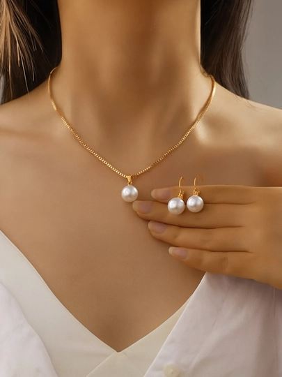 Бижутерный набор VAN CLEEF: кольцо, серьги, чокер, цепочка, браслет, набор украшений — 161098-KOMPLEKT-ЖЕЛТ