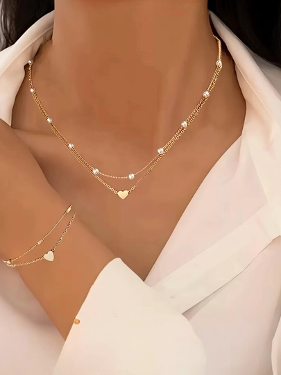 Бижутерный набор VAN CLEEF: кольцо, серьги, чокер, цепочка, браслет, набор украшений — 161098-KOMPLEKT-ЗОЛОТ