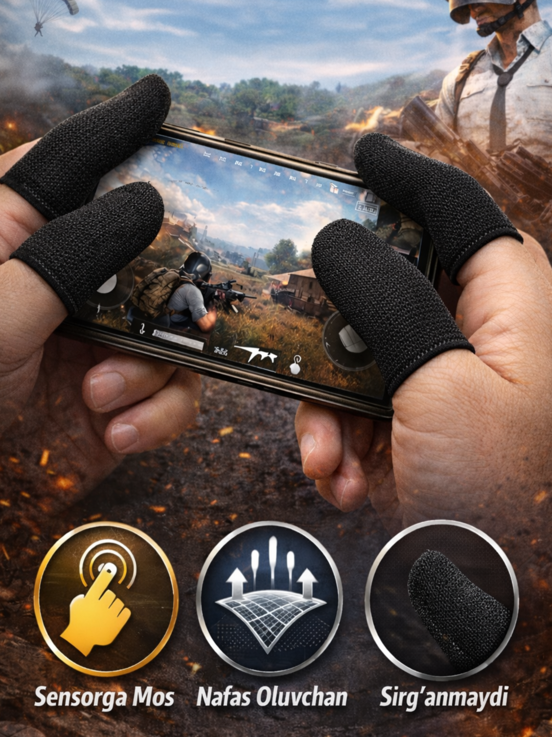 Napalchiklar, sensorli qo'lqoplar, Smartfonda PUBG o'ynash uchun barmoq qolqoplari