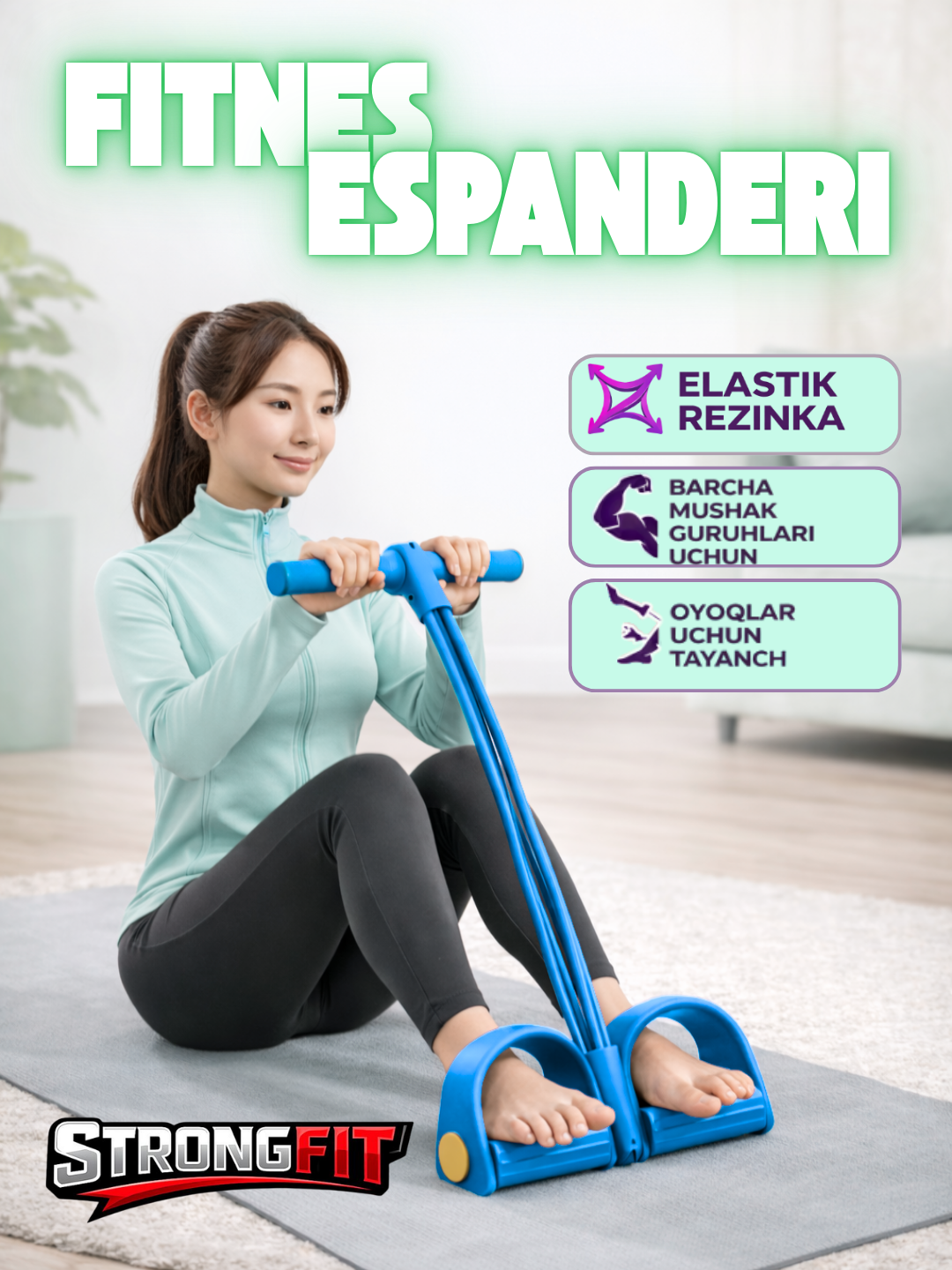 Fitnes espander – oyoq va qo‘l uchun elastik rezinka - 