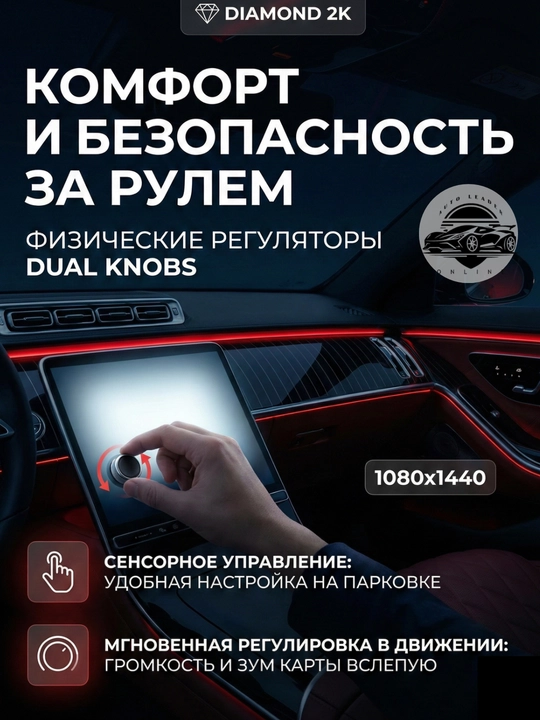 Diamond 2K Dual Knobs avtomobil monitori (Android, CarPlay/Android Auto, Wi-Fi)